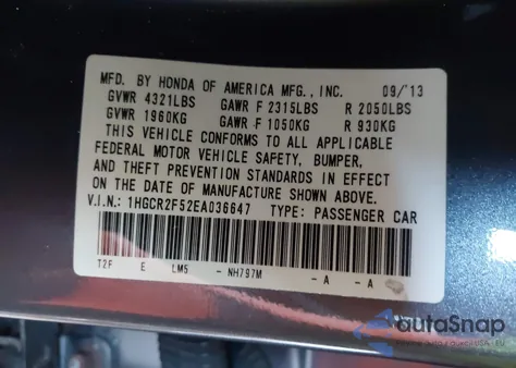 2014 Honda Accord Sport from USA, damaged, VIN 1HGCR2F52EA036647